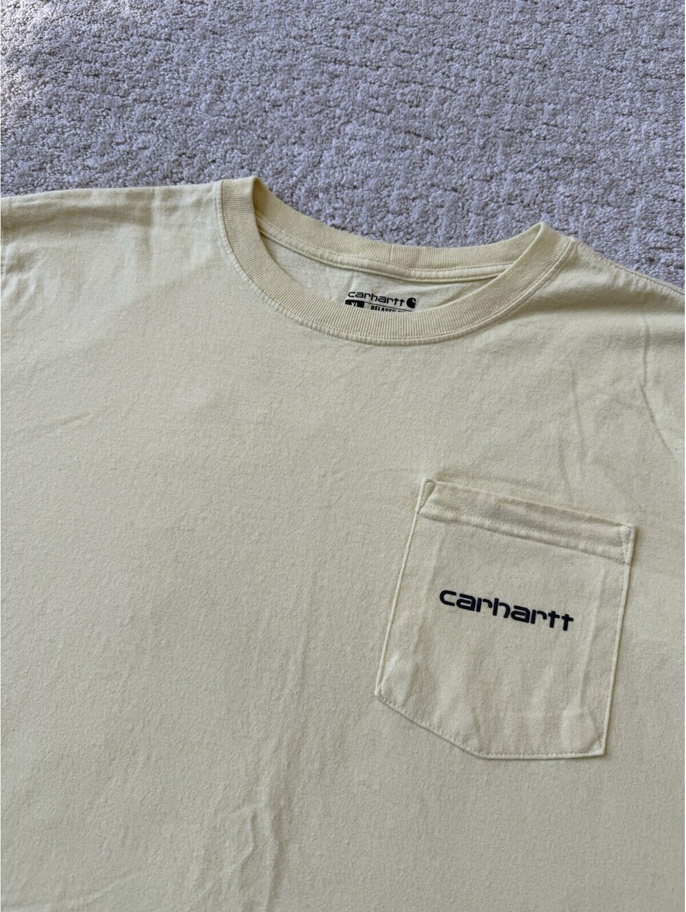 Carhartt Men’s XL Tall Relaxed Fit Pocket T Shirt Yellow Logo Back Graphic
